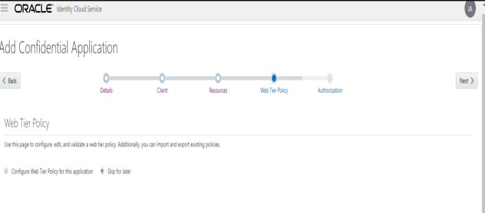 Add Application - Web Tire policy